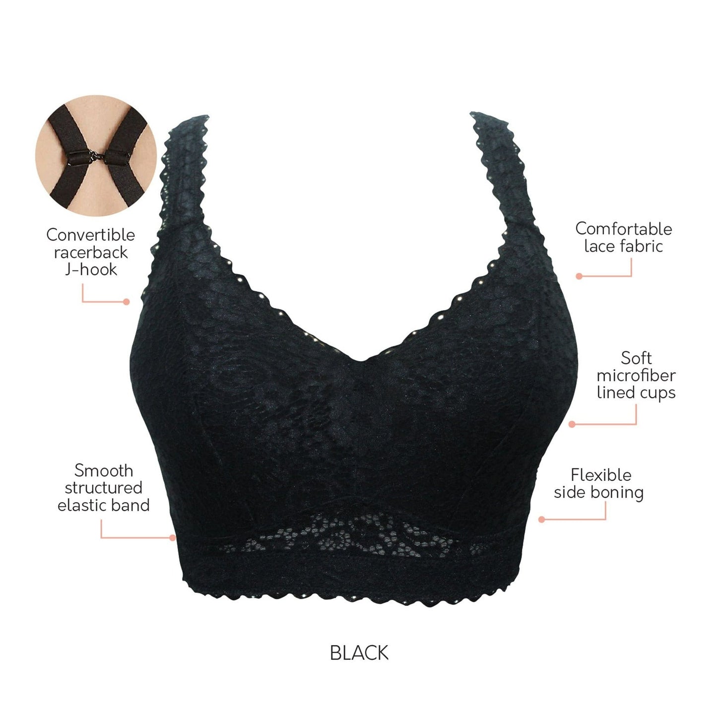PARFAIT ADRIANA WIRE-FREE LACE BRALETTE BLACK