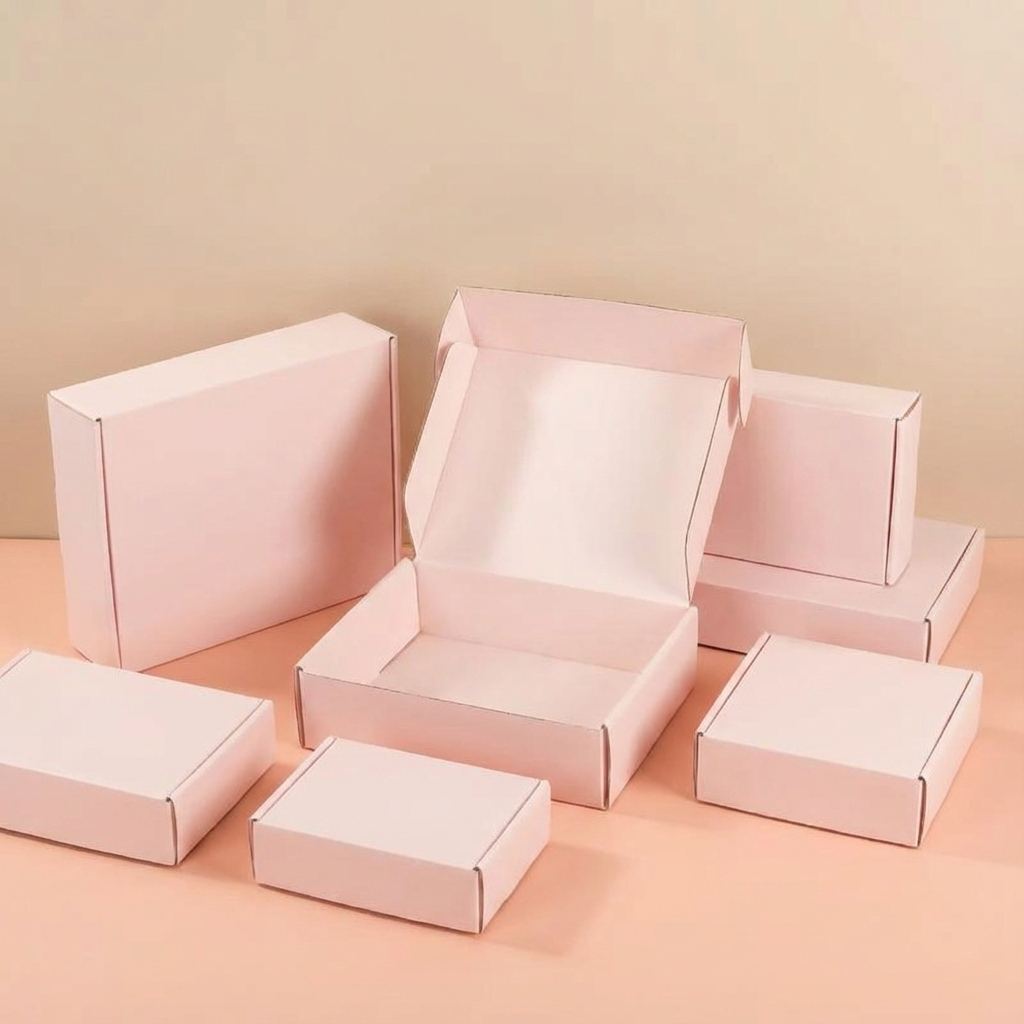 50pc, 5 sizes Pink corrugated cardboard mailer shipping box: T4