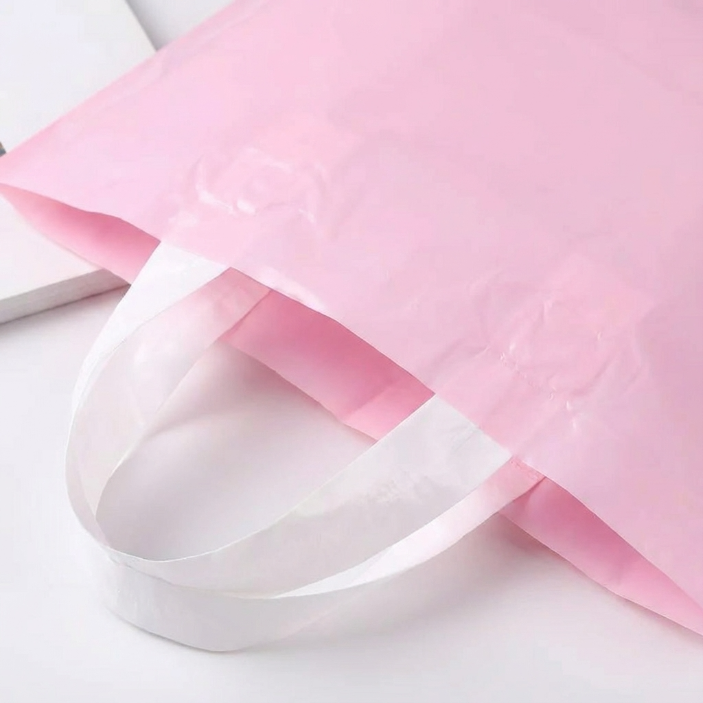 50pcs, 3 sizes light Pink PVC gift bag with white handle: Medium