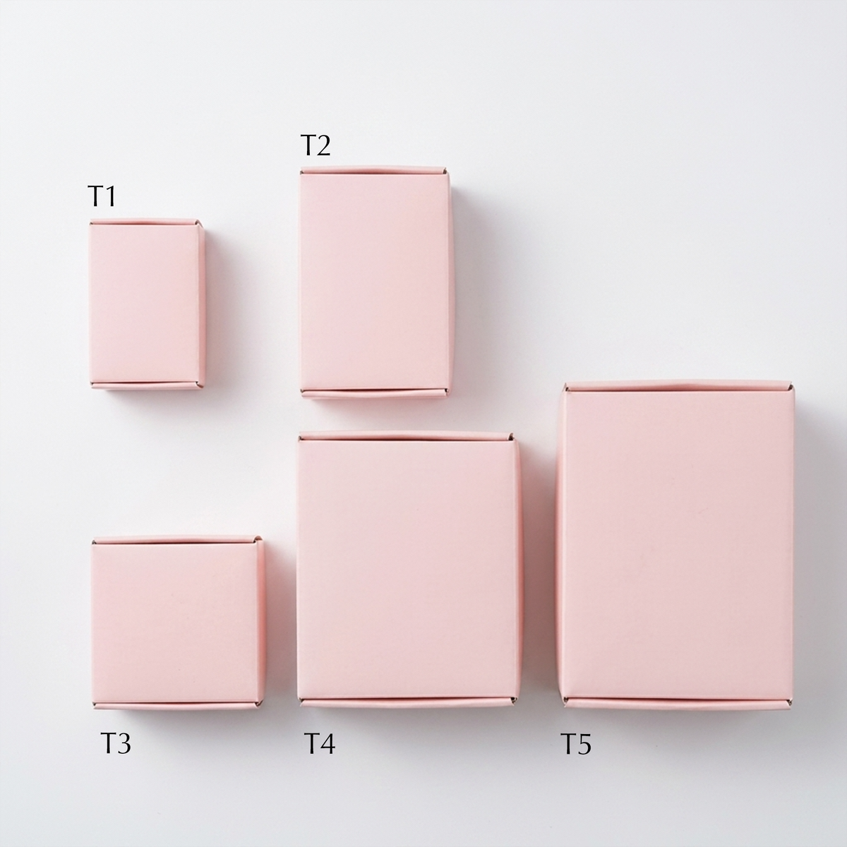 50pc, 5 sizes Pink corrugated cardboard mailer shipping box: T4