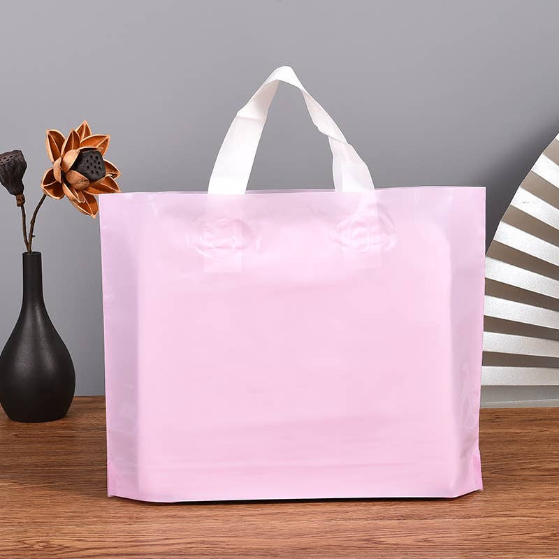 50pcs, 3 sizes light Pink PVC gift bag with white handle: Medium