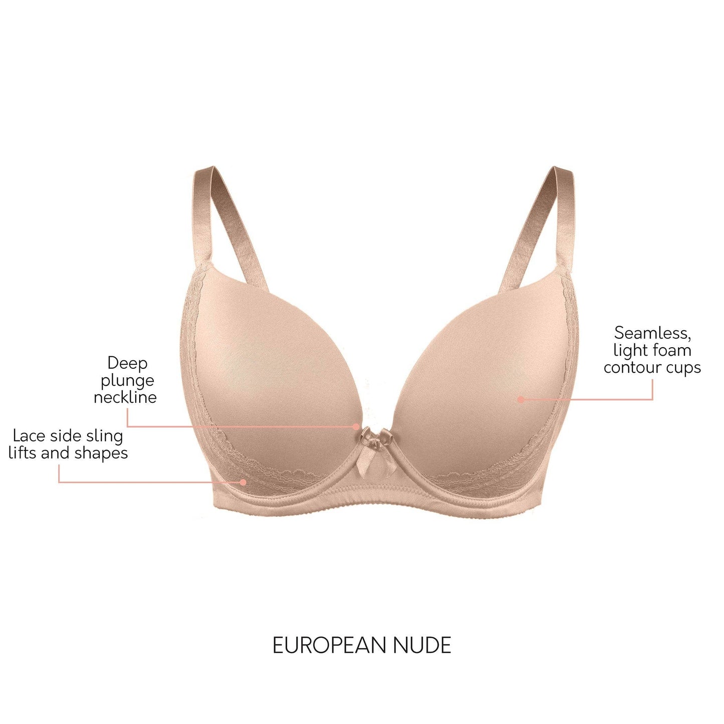 Casey Full Bust Padded Plunge T-Shirt Bra - E. Nude: 38H (US) / 38FF (UK)