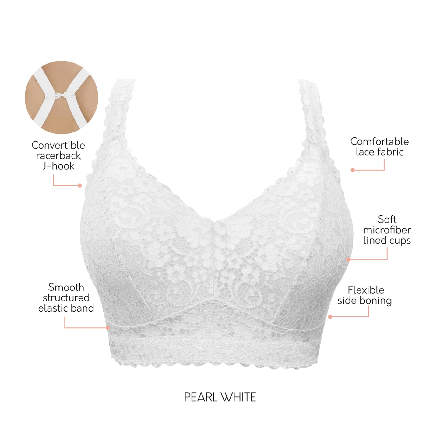 PARFAIT ADRIANA WIRE-FREE LACE BRALETTE PEARL WHITE