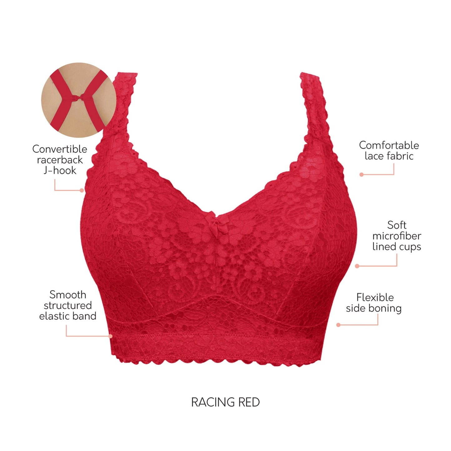 PARFAIT ADRIANA WIRE-FREE LACE BRALETTE RACING RED