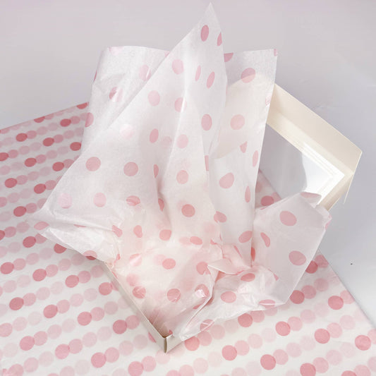150pc, 28x20" Polka Dots 17g Wrapping Tissue Paper Sheets: Pink / Large Dot