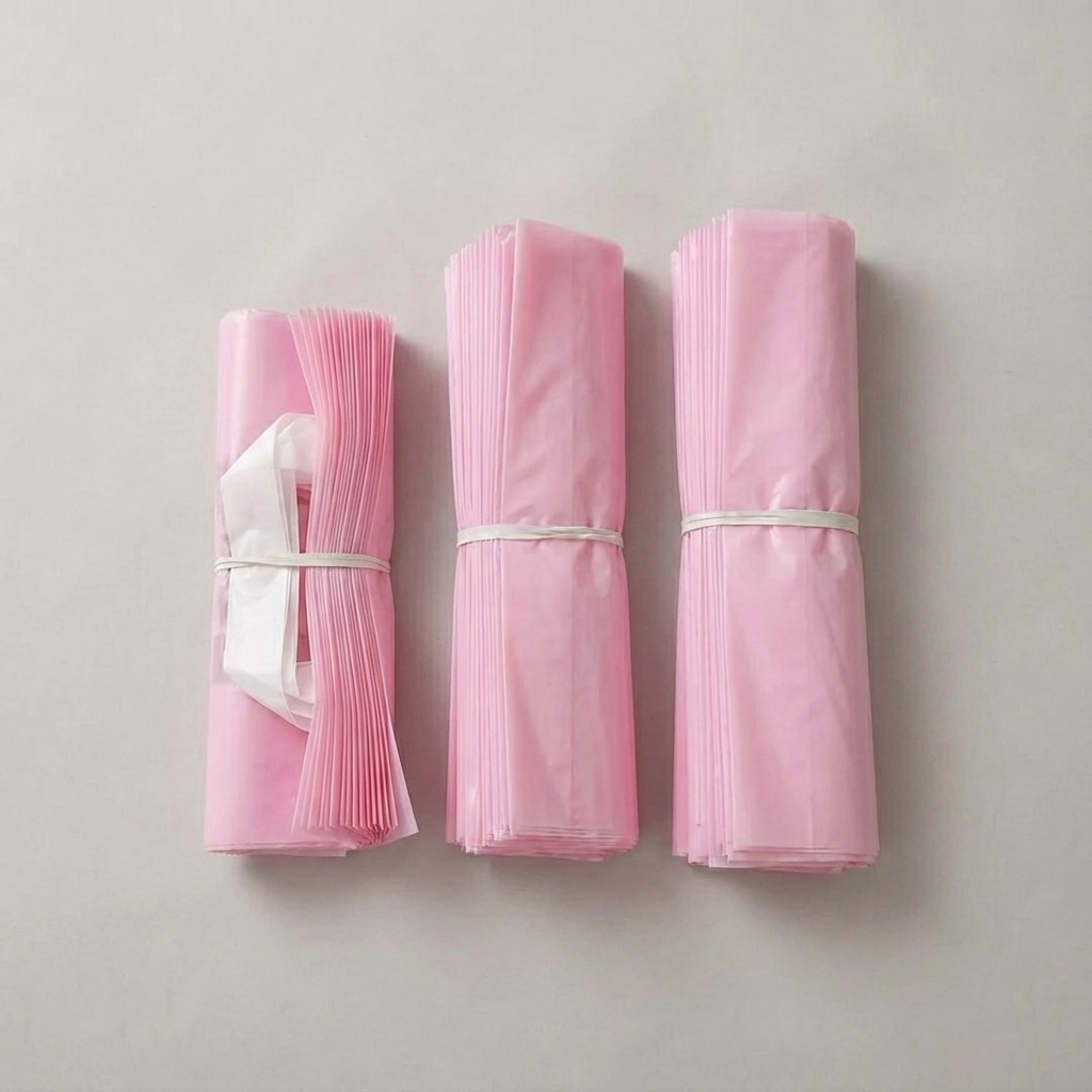 50pcs, 3 sizes light Pink PVC gift bag with white handle: Medium