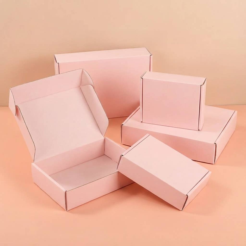 50pc, 5 sizes Pink corrugated cardboard mailer shipping box: T4