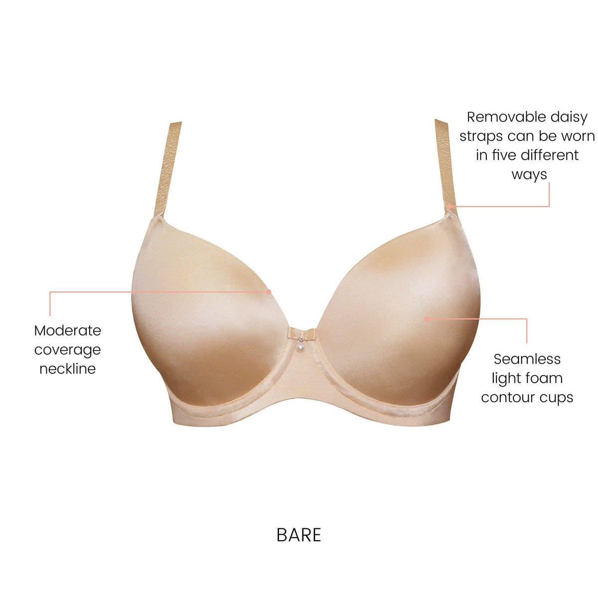PARFAIT Elise P6270 Full-Busted Comfy Seamless Molded Padded Everyday Basic Underwired T-Shirt  Bra - Bare: 32H (US) / 32FF (UK)